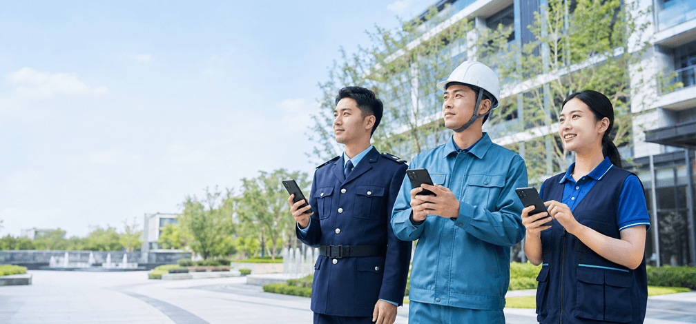工程、物业与外勤人员使用手机记录现场