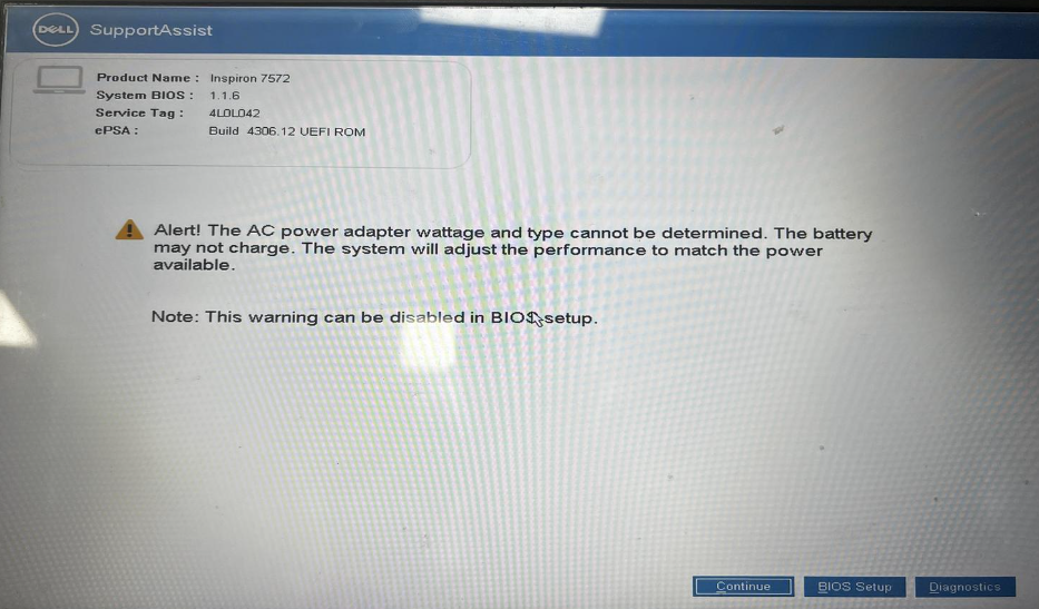 Alert! The AC power adapter wattage and type cannot be determined. The battery may not charge. The system will adjust the performance to match the power available Alert! The AC power adapter wattage and type cannot be determined. The battery may not charge. The system will adjust the performance to match the power available